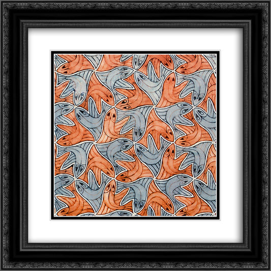 Symmetry Watercolor 94 Fish 20x20 Black Ornate Wood Framed Art Print Poster with Double Matting by Escher, M.C.