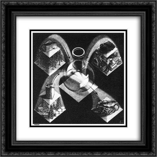 Synthesis 20x20 Black Ornate Wood Framed Art Print Poster with Double Matting by Escher, M.C.