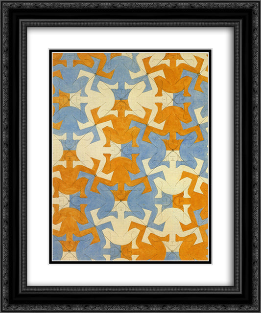 Systematic Study 20x24 Black Ornate Wood Framed Art Print Poster with Double Matting by Escher, M.C.