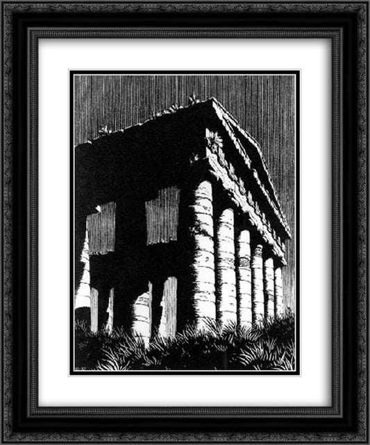 Temple of Segeste, Sicily 20x24 Black Ornate Wood Framed Art Print Poster with Double Matting by Escher, M.C.