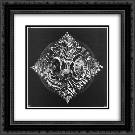 Tetrahedral Planetoid 20x20 Black Ornate Wood Framed Art Print Poster with Double Matting by Escher, M.C.