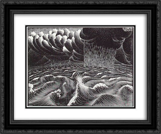 The 2nd Day of the Creation 24x20 Black Ornate Wood Framed Art Print Poster with Double Matting by Escher, M.C.