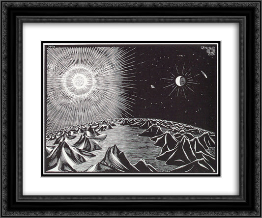 The 4th Day of the Creation 24x20 Black Ornate Wood Framed Art Print Poster with Double Matting by Escher, M.C.