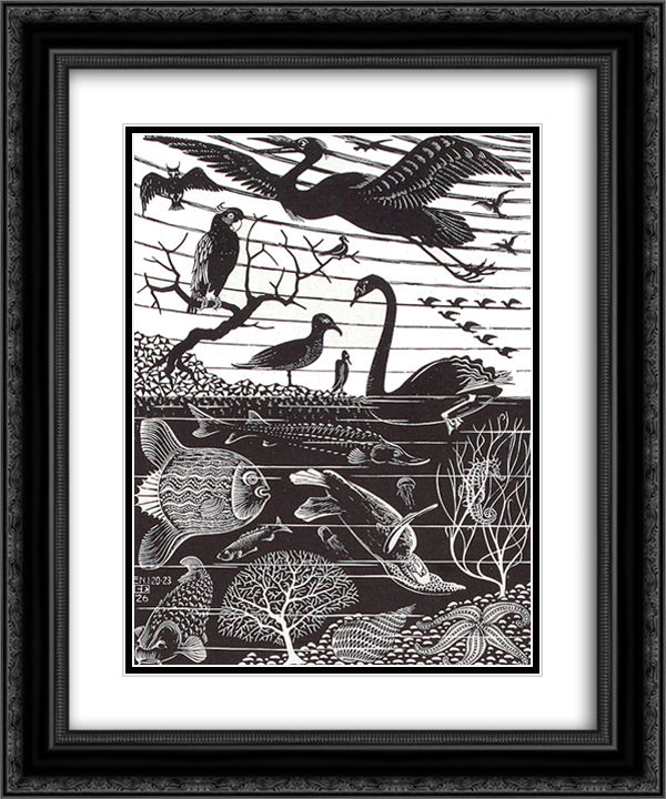 The 5th Day of the Creation 20x24 Black Ornate Wood Framed Art Print Poster with Double Matting by Escher, M.C.