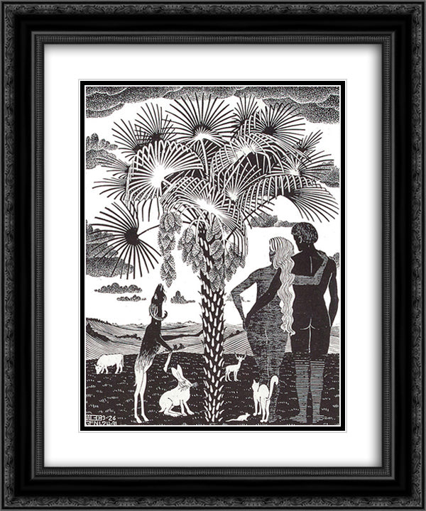 The 6th Day of the Creation 20x24 Black Ornate Wood Framed Art Print Poster with Double Matting by Escher, M.C.