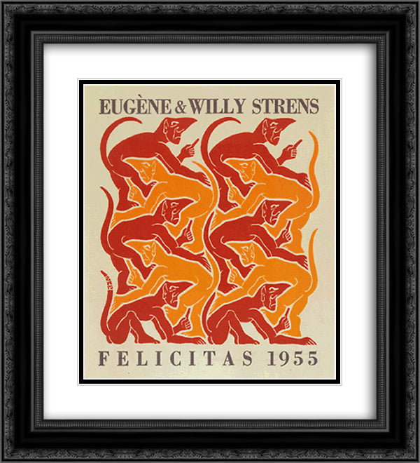 The four elements - Fire 20x22 Black Ornate Wood Framed Art Print Poster with Double Matting by Escher, M.C.