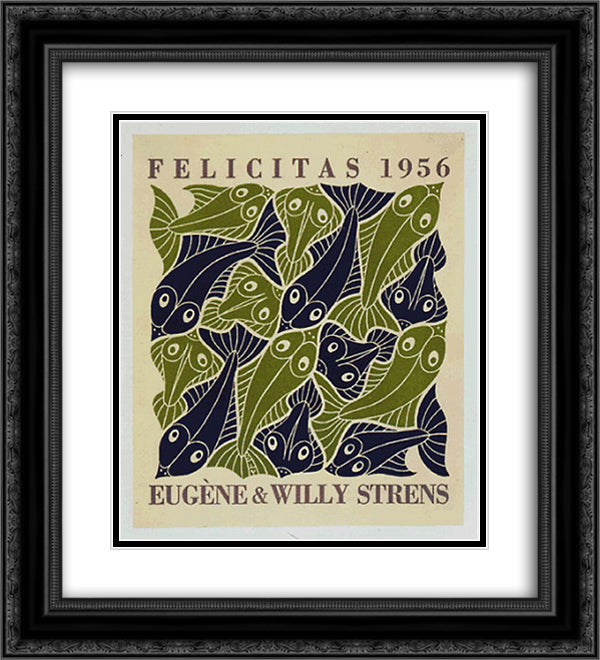 The four elements - Water 20x22 Black Ornate Wood Framed Art Print Poster with Double Matting by Escher, M.C.