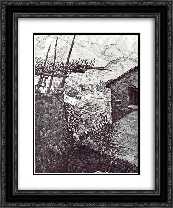 The Hamlet of Turello, Southern Italy 20x24 Black Ornate Wood Framed Art Print Poster with Double Matting by Escher, M.C.