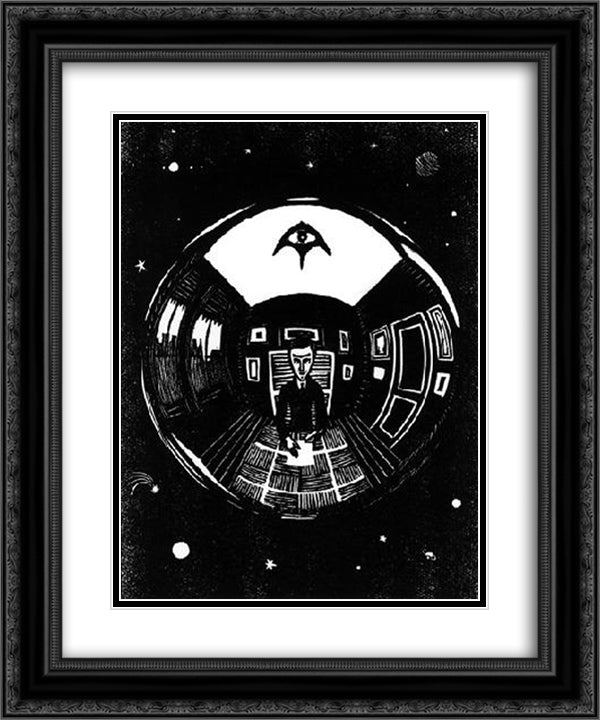 The Sphere 20x24 Black Ornate Wood Framed Art Print Poster with Double Matting by Escher, M.C.