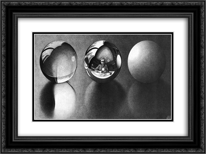 Three Spheres II 24x18 Black Ornate Wood Framed Art Print Poster with Double Matting by Escher, M.C.