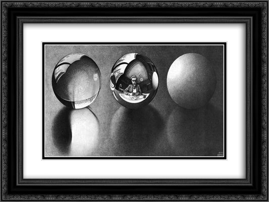 Three Spheres II 24x18 Black Ornate Wood Framed Art Print Poster with Double Matting by Escher, M.C.