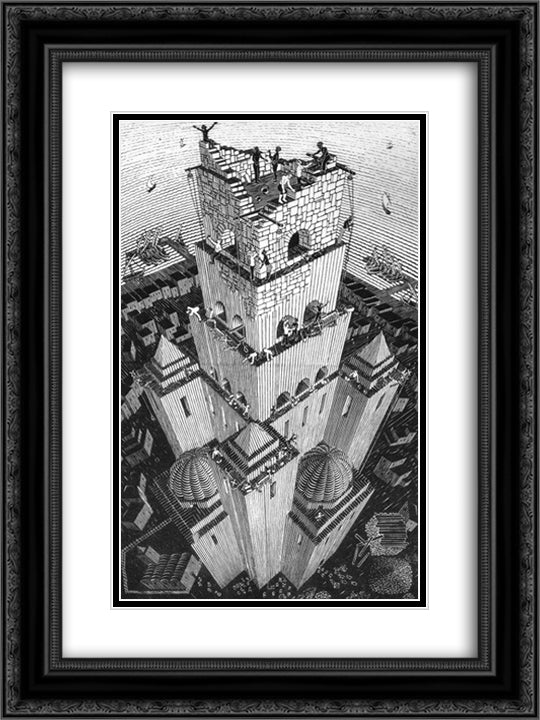 Tower of Babel 18x24 Black Ornate Wood Framed Art Print Poster with Double Matting by Escher, M.C.