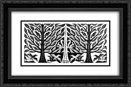 Trees and Animals 24x16 Black Ornate Wood Framed Art Print Poster with Double Matting by Escher, M.C.