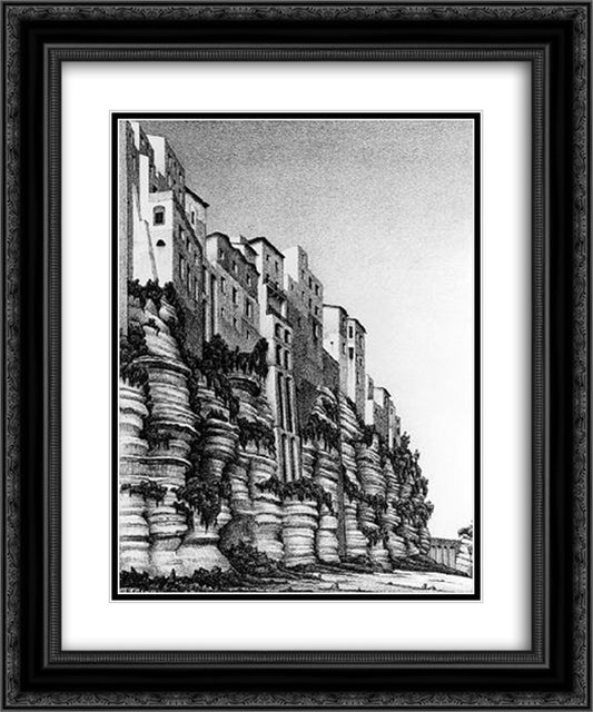 Tropea, Calabria 20x24 Black Ornate Wood Framed Art Print Poster with Double Matting by Escher, M.C.