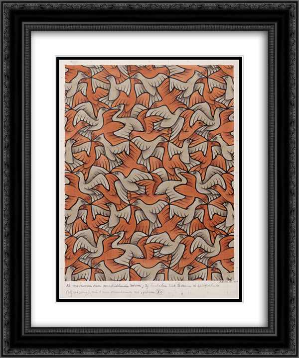 Twelve Birds 20x24 Black Ornate Wood Framed Art Print Poster with Double Matting by Escher, M.C.