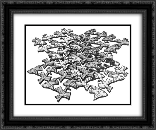 Two Intersecting Planes 24x20 Black Ornate Wood Framed Art Print Poster with Double Matting by Escher, M.C.