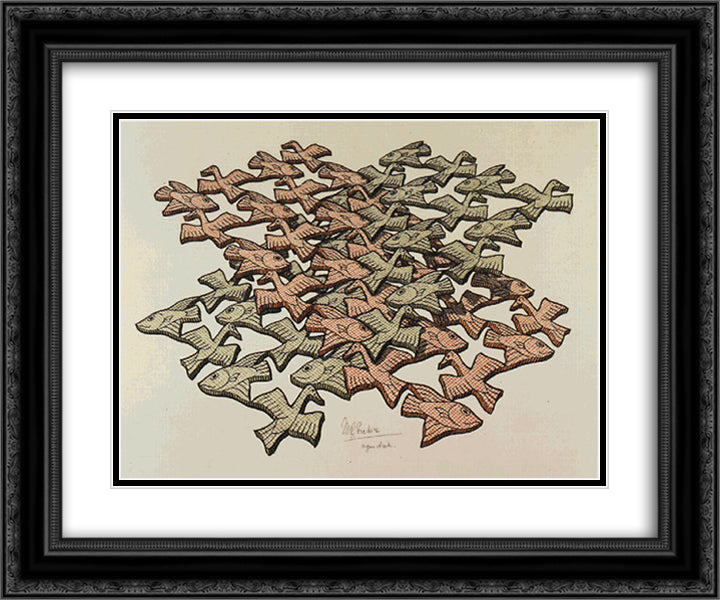 Twon Intersecting Planes Colour 24x20 Black Ornate Wood Framed Art Print Poster with Double Matting by Escher, M.C.