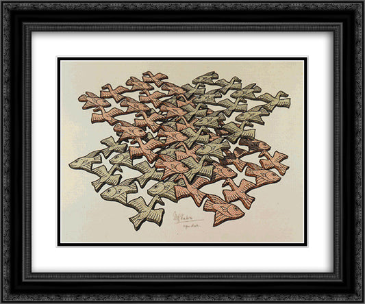 Twon Intersecting Planes Colour 24x20 Black Ornate Wood Framed Art Print Poster with Double Matting by Escher, M.C.