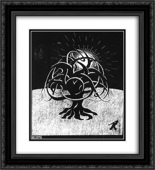 Twon Tree 20x22 Black Ornate Wood Framed Art Print Poster with Double Matting by Escher, M.C.