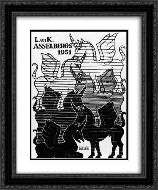 Unicorns 20x24 Black Ornate Wood Framed Art Print Poster with Double Matting by Escher, M.C.