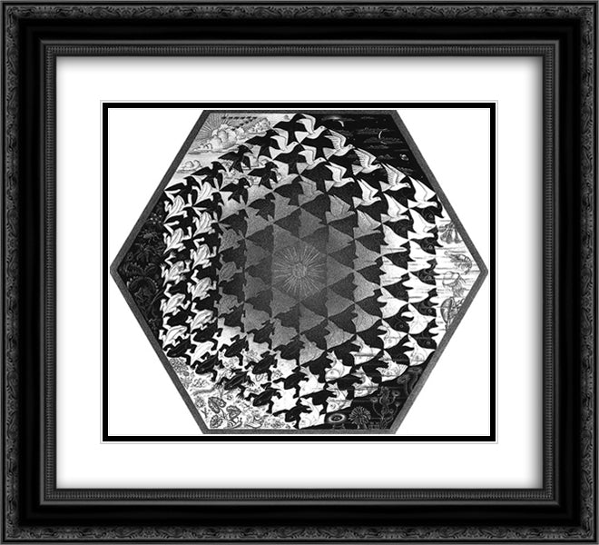 Verbum 22x20 Black Ornate Wood Framed Art Print Poster with Double Matting by Escher, M.C.