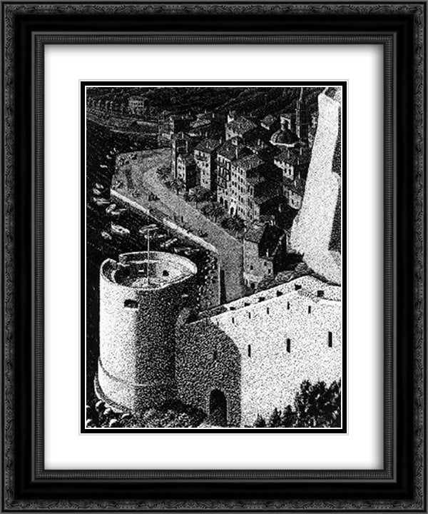 Views of the Citadel Calvi (Corsica) 20x24 Black Ornate Wood Framed Art Print Poster with Double Matting by Escher, M.C.