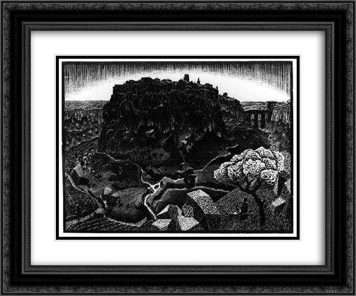 Vitorchiano nel Cimino 24x20 Black Ornate Wood Framed Art Print Poster with Double Matting by Escher, M.C.