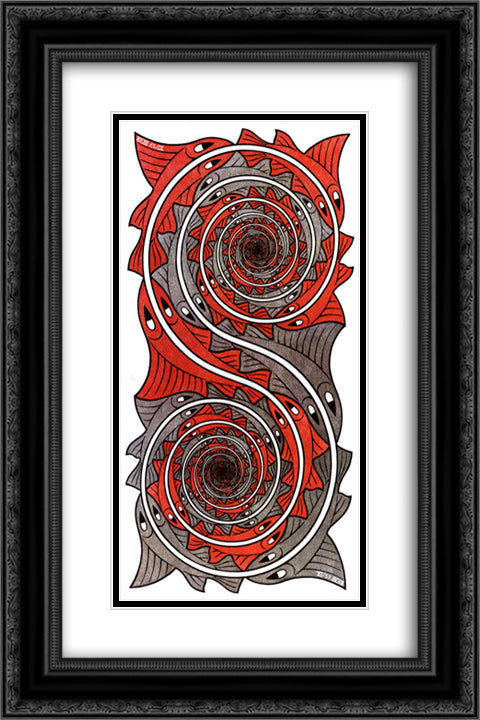 Whirlpools 16x24 Black Ornate Wood Framed Art Print Poster with Double Matting by Escher, M.C.