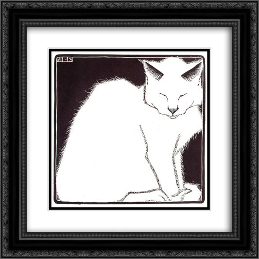 White Cat I 20x20 Black Ornate Wood Framed Art Print Poster with Double Matting by Escher, M.C.