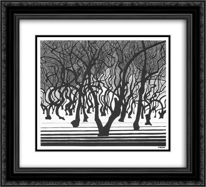 Woods near Menton 22x20 Black Ornate Wood Framed Art Print Poster with Double Matting by Escher, M.C.