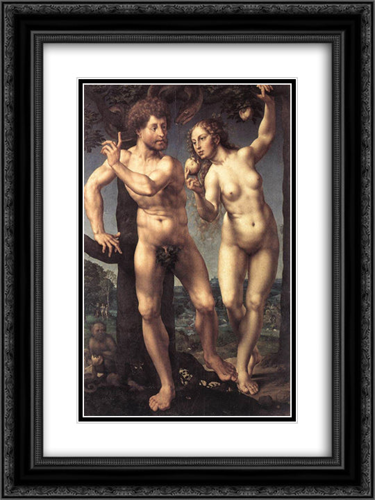 Adam and Eve in Paradise 18x24 Black Ornate Wood Framed Art Print Poster with Double Matting by Mabuse