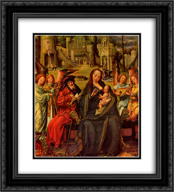 Holy Family with St. Catherine and St. Barbara 20x22 Black Ornate Wood Framed Art Print Poster with Double Matting by Mabuse