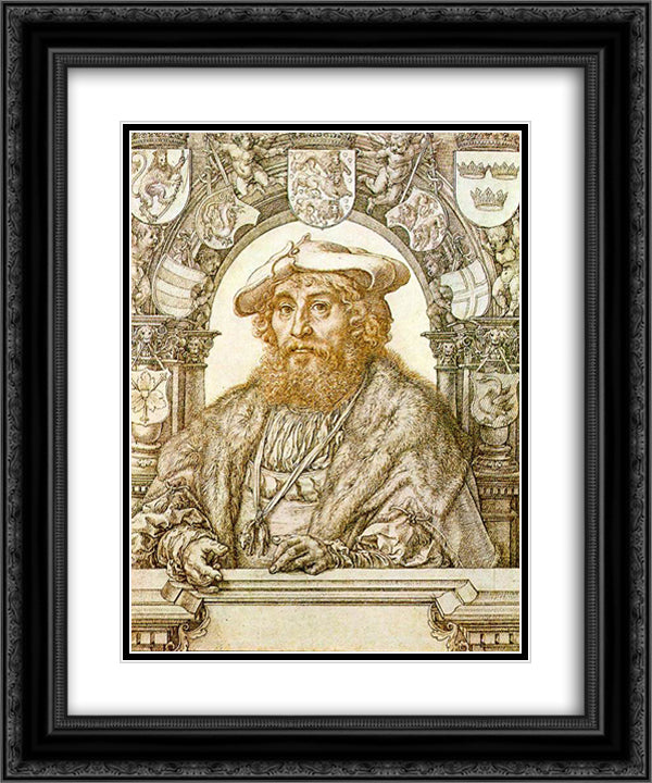 Portrait of Christian II, King of Denmark 20x24 Black Ornate Wood Framed Art Print Poster with Double Matting by Mabuse