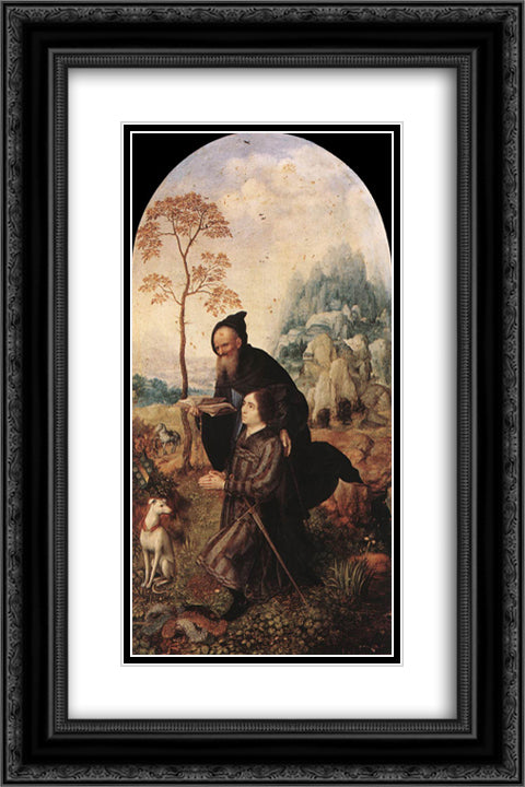 St. Anthony with a Donor 16x24 Black Ornate Wood Framed Art Print Poster with Double Matting by Mabuse
