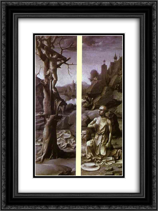 St. Jerome Penitent 18x24 Black Ornate Wood Framed Art Print Poster with Double Matting by Mabuse