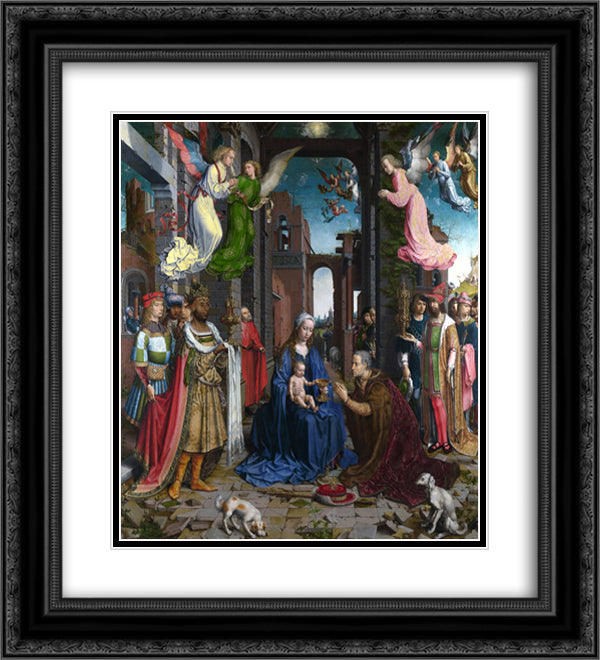 The Adoration of the Kings 20x22 Black Ornate Wood Framed Art Print Poster with Double Matting by Mabuse