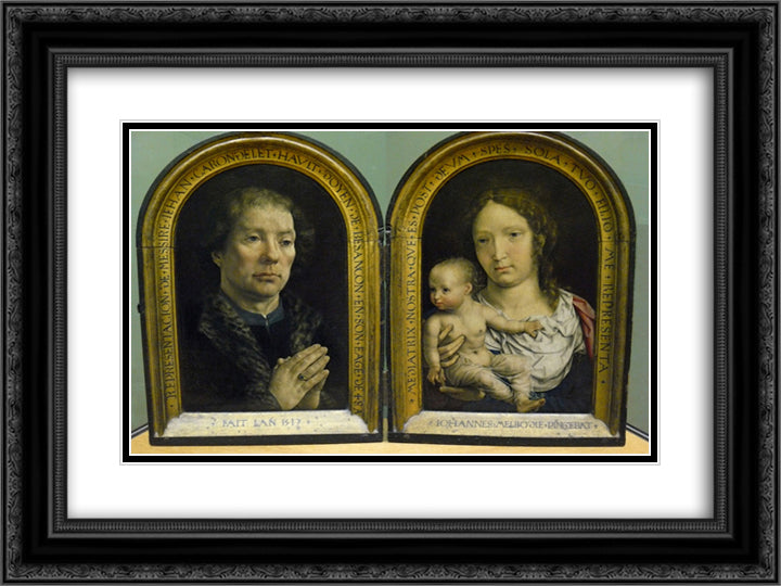 The Carondelet Diptych Jean Carondelet (left panel), Virgin and Child (right panel) 24x18 Black Ornate Wood Framed Art Print Poster with Double Matting by Mabuse