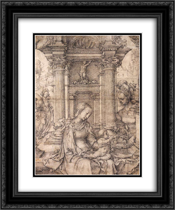Virgin and Child with Saints 20x24 Black Ornate Wood Framed Art Print Poster with Double Matting by Mabuse