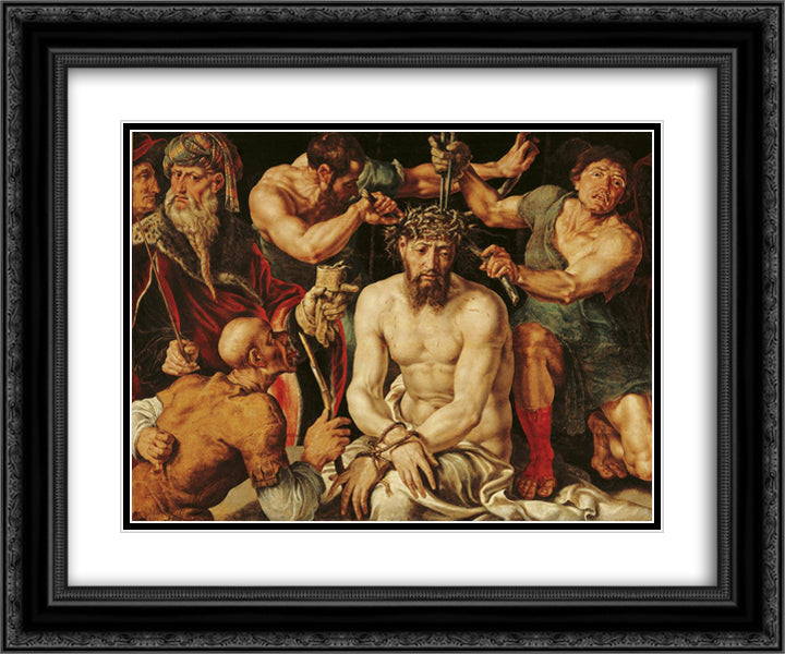 Christ crowned with thorns 24x20 Black Ornate Wood Framed Art Print Poster with Double Matting by van Heemskerck, Maerten