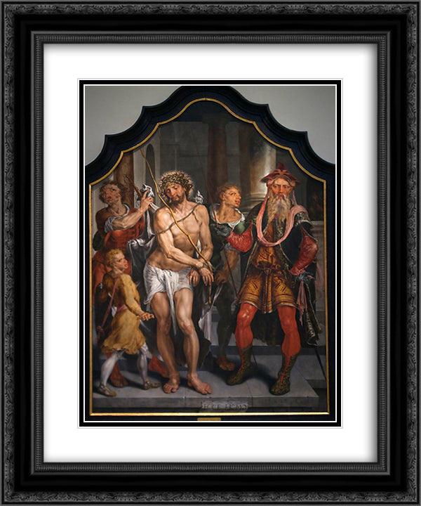 Ecce Homo - central panel 20x24 Black Ornate Wood Framed Art Print Poster with Double Matting by van Heemskerck, Maerten