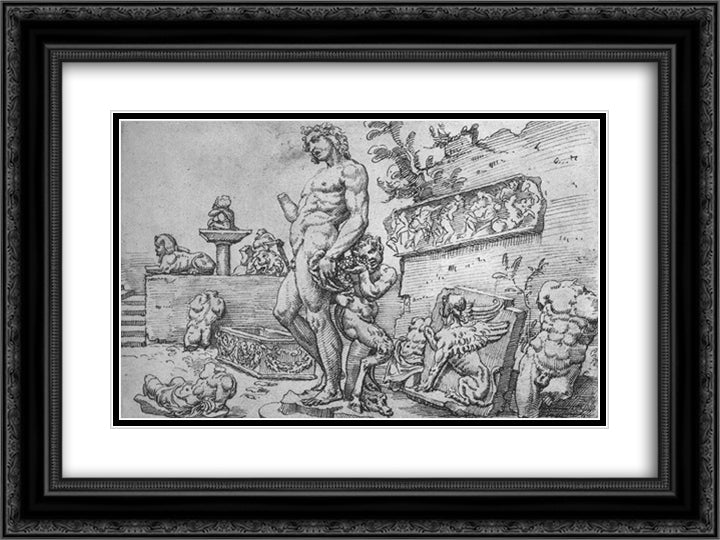 Garden of the Casa Galli 24x18 Black Ornate Wood Framed Art Print Poster with Double Matting by van Heemskerck, Maerten