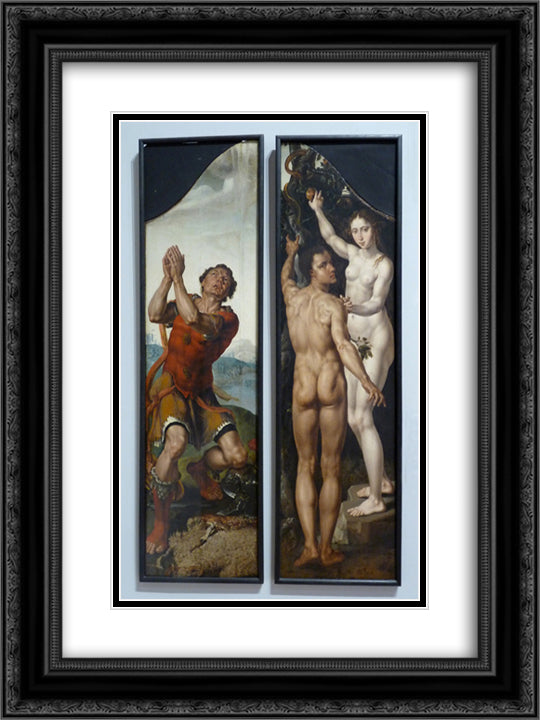 Gideon Adam and Eve 18x24 Black Ornate Wood Framed Art Print Poster with Double Matting by van Heemskerck, Maerten