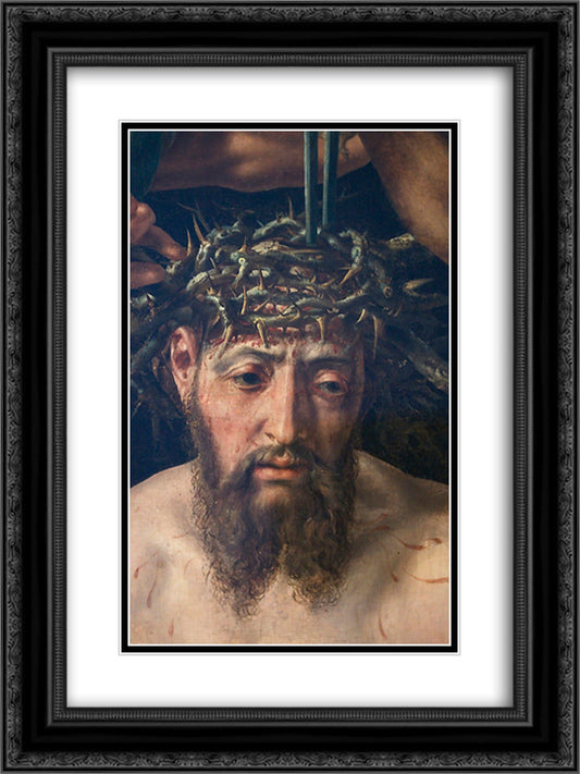 Jesus Christ crowned with thorns 18x24 Black Ornate Wood Framed Art Print Poster with Double Matting by van Heemskerck, Maerten