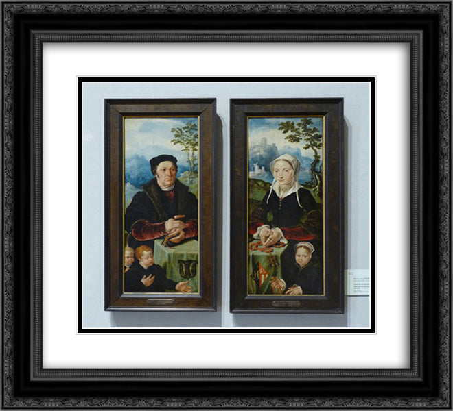 Portraits of donors 22x20 Black Ornate Wood Framed Art Print Poster with Double Matting by van Heemskerck, Maerten
