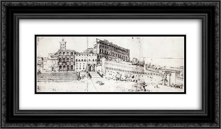 Rome, old Saint Peter's Basilica and the Vatican Palace 24x14 Black Ornate Wood Framed Art Print Poster with Double Matting by van Heemskerck, Maerten