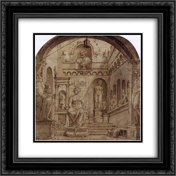 Sculpture Court of the Casa Sassi in Rome 20x20 Black Ornate Wood Framed Art Print Poster with Double Matting by van Heemskerck, Maerten