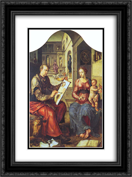 St. Luke Painting the Virgin 18x24 Black Ornate Wood Framed Art Print Poster with Double Matting by van Heemskerck, Maerten