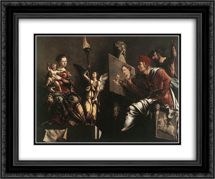 St Luke Painting the Virgin and Child 24x20 Black Ornate Wood Framed Art Print Poster with Double Matting by van Heemskerck, Maerten