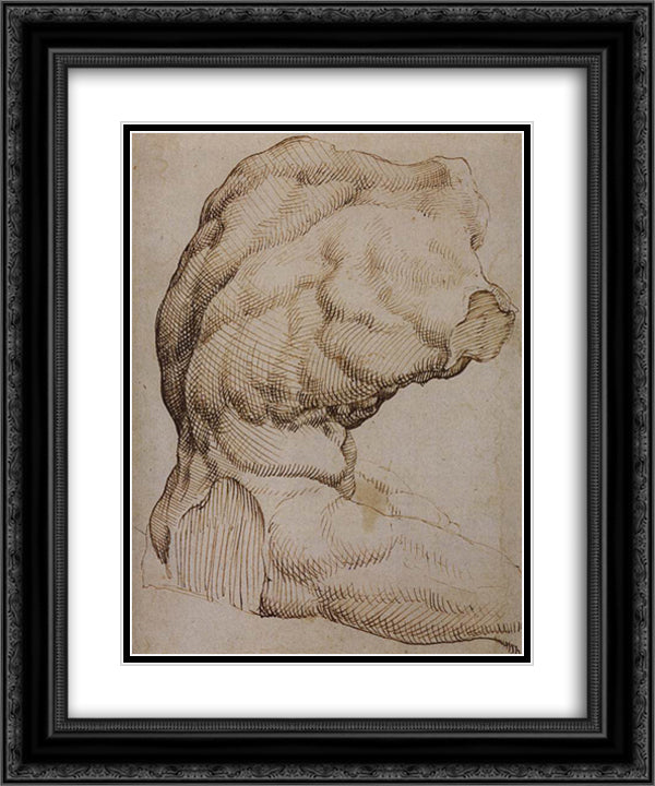The Belvedere Torso 20x24 Black Ornate Wood Framed Art Print Poster with Double Matting by van Heemskerck, Maerten
