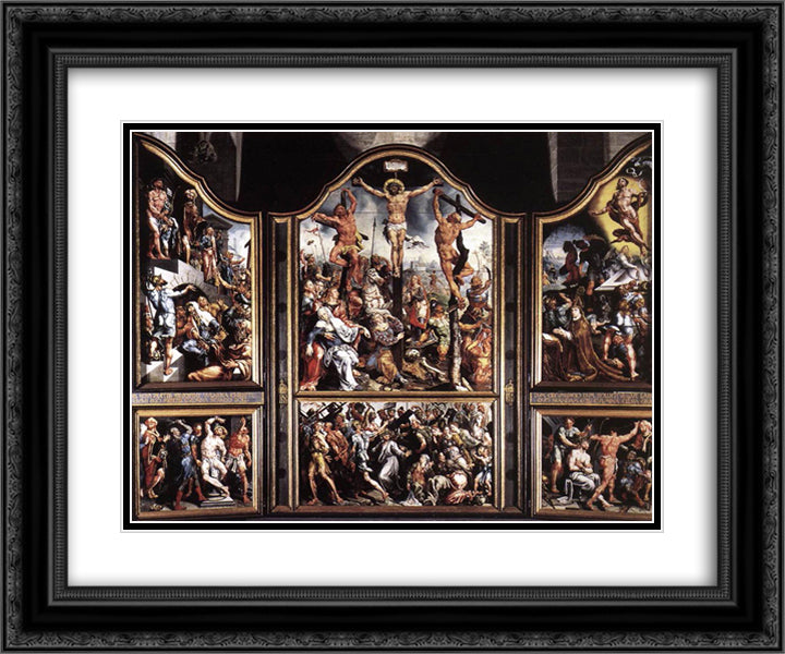 Triptych 24x20 Black Ornate Wood Framed Art Print Poster with Double Matting by van Heemskerck, Maerten